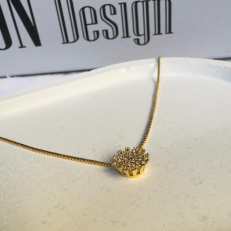 Colar de chuveiro de zircônias Banho de Ouro 18K.