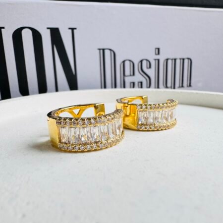 Argola Click de Zircônias Retangulares com Micro zircônias Banho de Ouro 18K