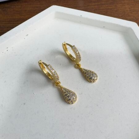 Brinco de Argola e Gota com Microzircônias Banho de Ouro 18K